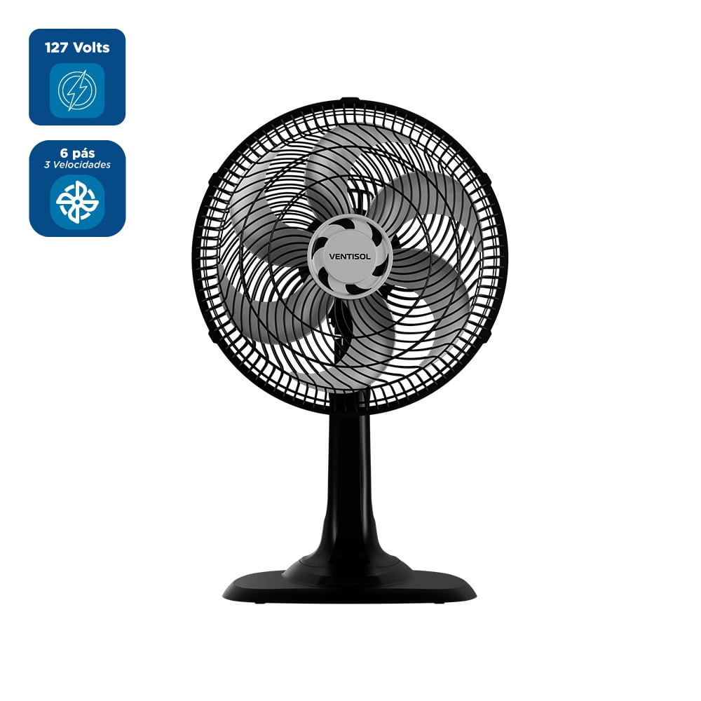 Ventilador de Mesa Ventisol 30cm Turbo 6 Pás Preto VOM30 - 127 Volts - Imagem 2